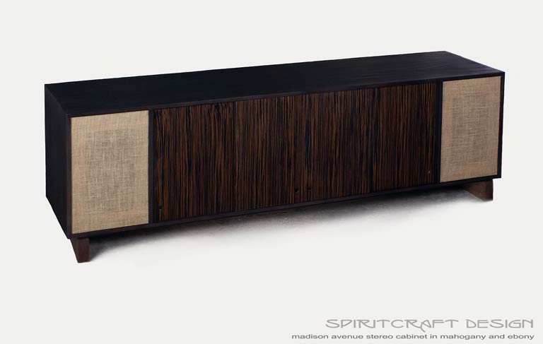 Interior Design Accents - Mid-Century Modern style media console in Mahogany and Ebony for Chicago client by Spiritcraft Design Furniture of East Dundee, Illinois