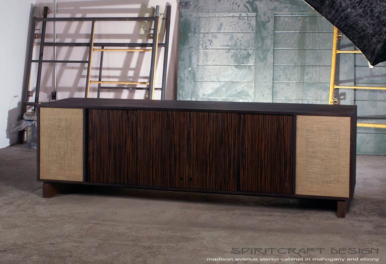 Interior Design Accents - Mid-Century style media console for Elmhurst interior design client by Spiritcraft Furniture of East Dundee, Illinois