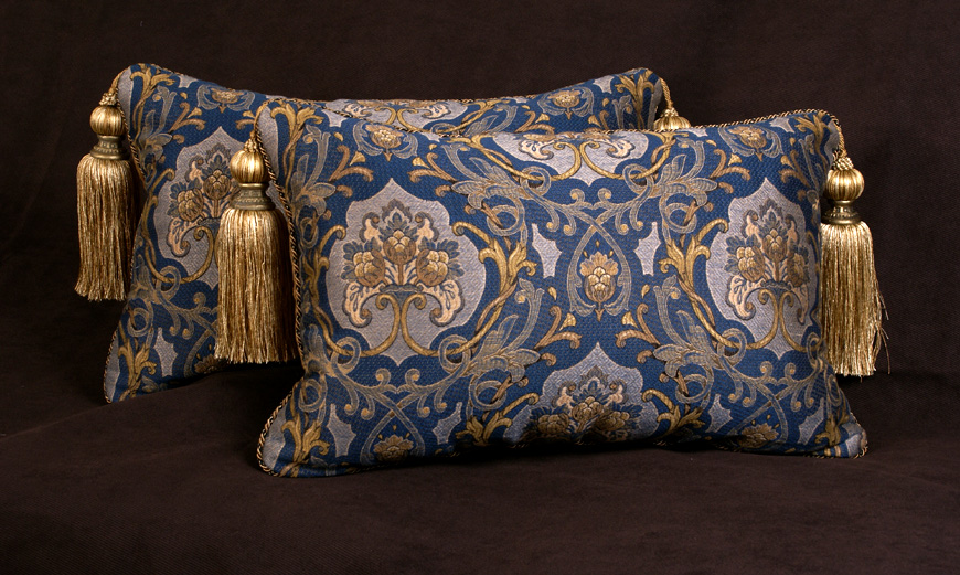 Decorative Pillow Designs in Designer Fabrics and Trims