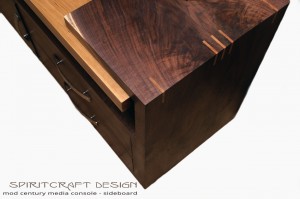 Mod Century Media Console - Sideboard in solid Walnut and Cherry hardwoods