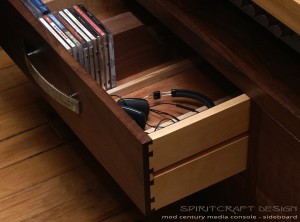 Mid Century Media Console, Entertainment Center in Walnut and Cherry