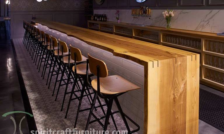 Live Edge Ash Bar Tops and Restaurant Tables at Chicago Brewery