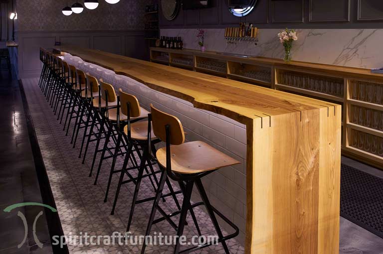 Live Edge Ash Bar Tops and Restaurant Tables at Chicago Brewery