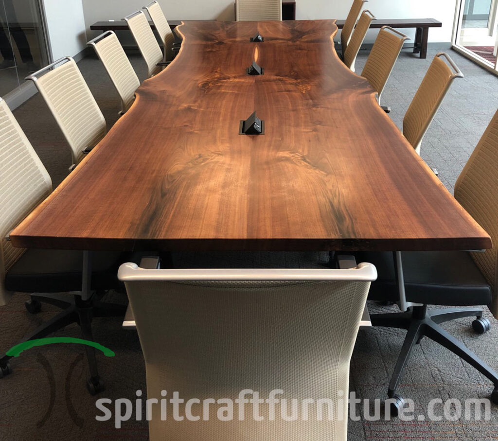 solid wood live edge walnut conference table, custom made 14' long