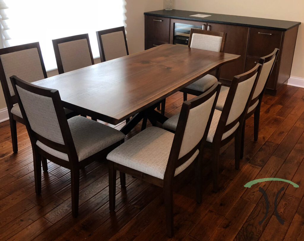 RH Yoder Wesconn Dining Chairs with Custom Walnut Live Edge Table by Spiritcraft Furniture, Chicago